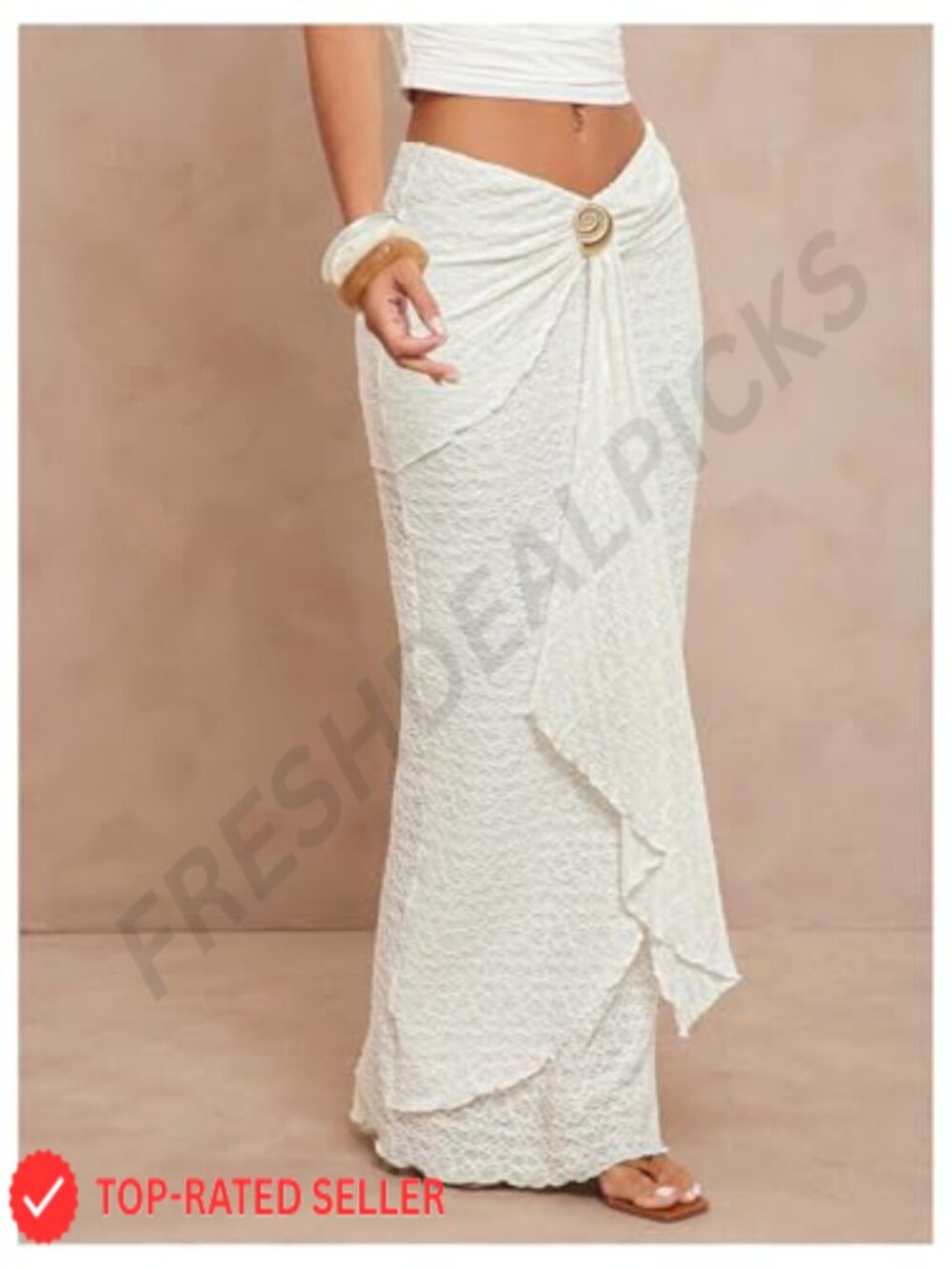 Boho Maxi Skirt Asymmetrical Low Waist Ruffle Beach Vacation Long Tiered - Picture 2 of 5